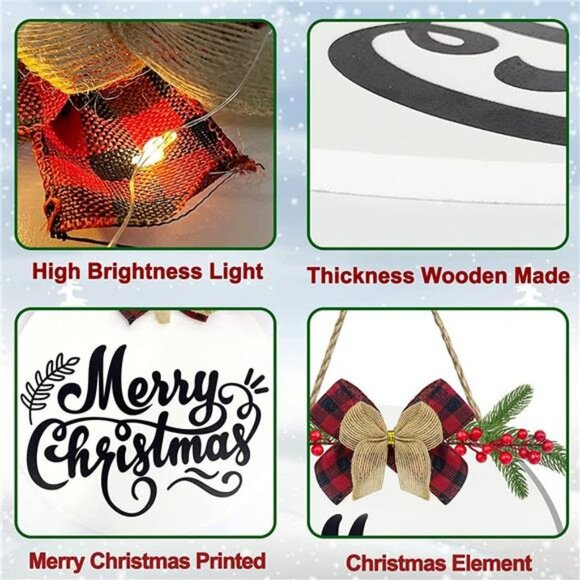 Lighted Merry Christmas Wreath Sign for Front Door Wreath Hanging Christmas - Picture 6 of 6